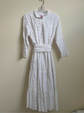 Victoria Dunn White Eyelet Button Midi Dress
